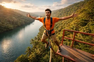 A person bungee jumping