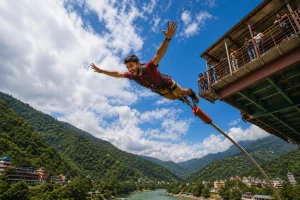 A person trying bungee jumping