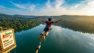 A person Bungee jumping Over Mayem Lake in Goa
