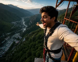 A first-time bungee jumper