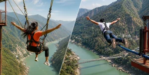 Giant swing and bungee jump in Rishikesh over the River.